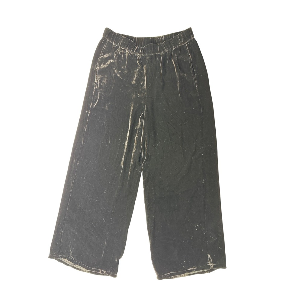 Eileen Fisher Black Silk Blend Velvet Wide Leg Crop Pants Womens Small S